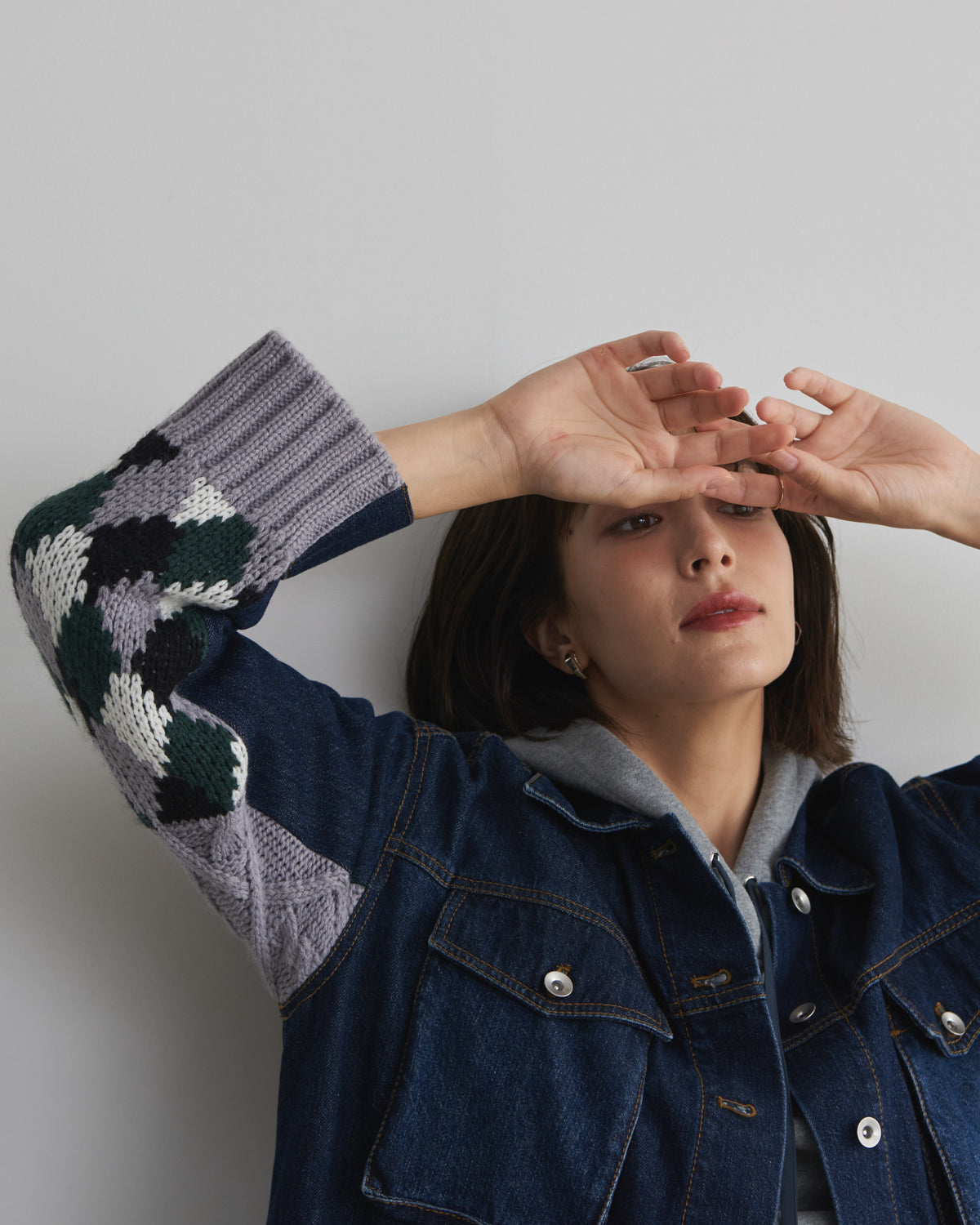 denim x knit cardigan