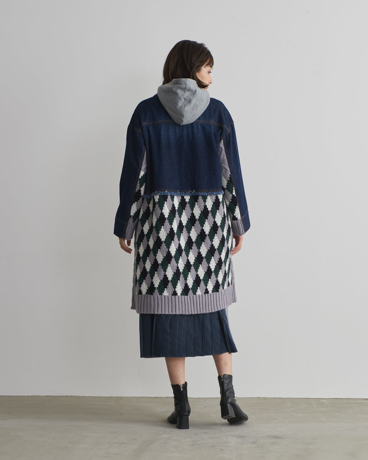 denim x knit cardigan