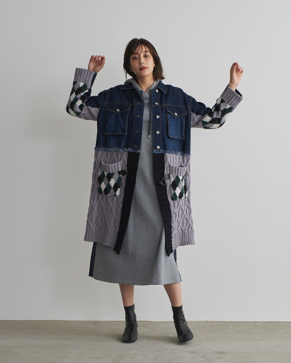 denim x knit cardigan