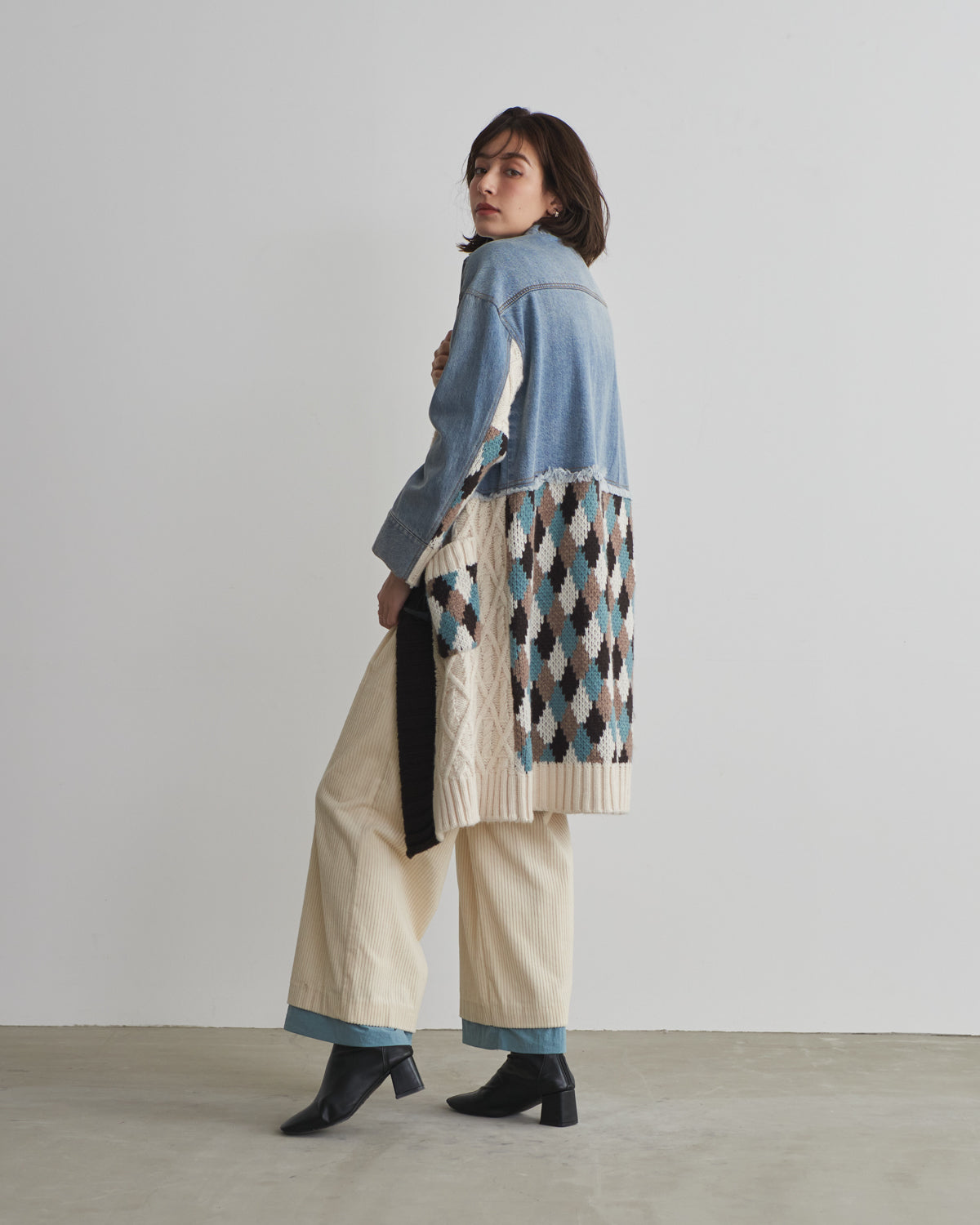denim x knit cardigan