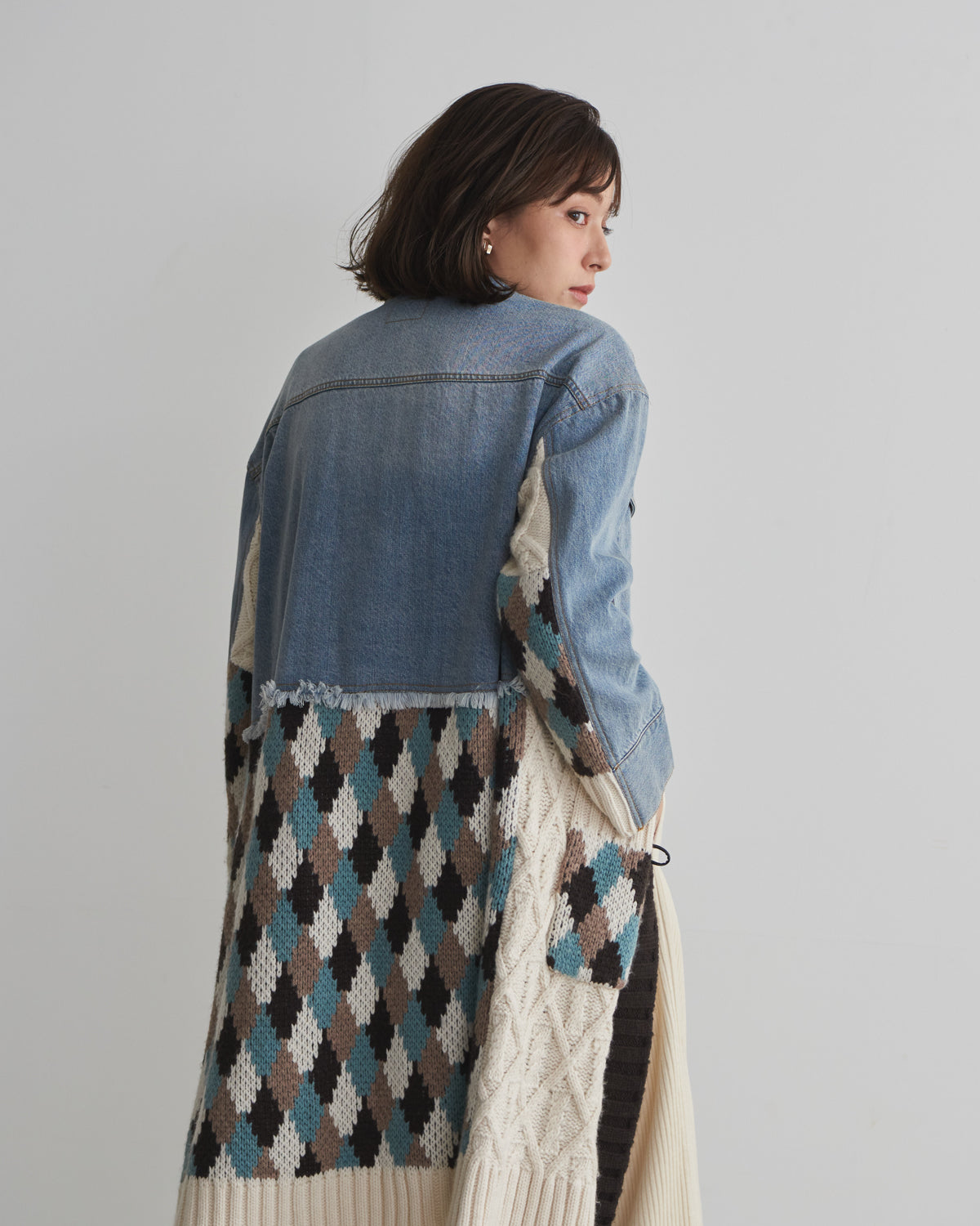 denim x knit cardigan