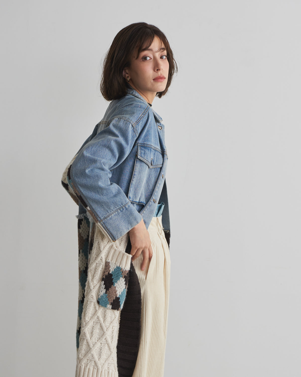 denim x knit cardigan