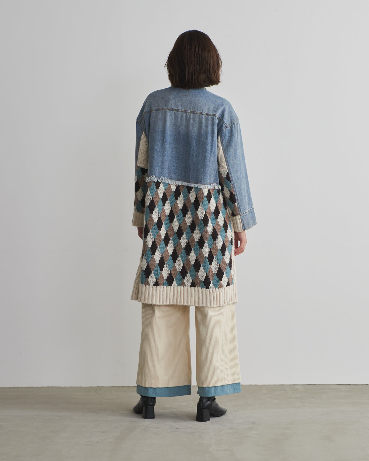 denim x knit cardigan