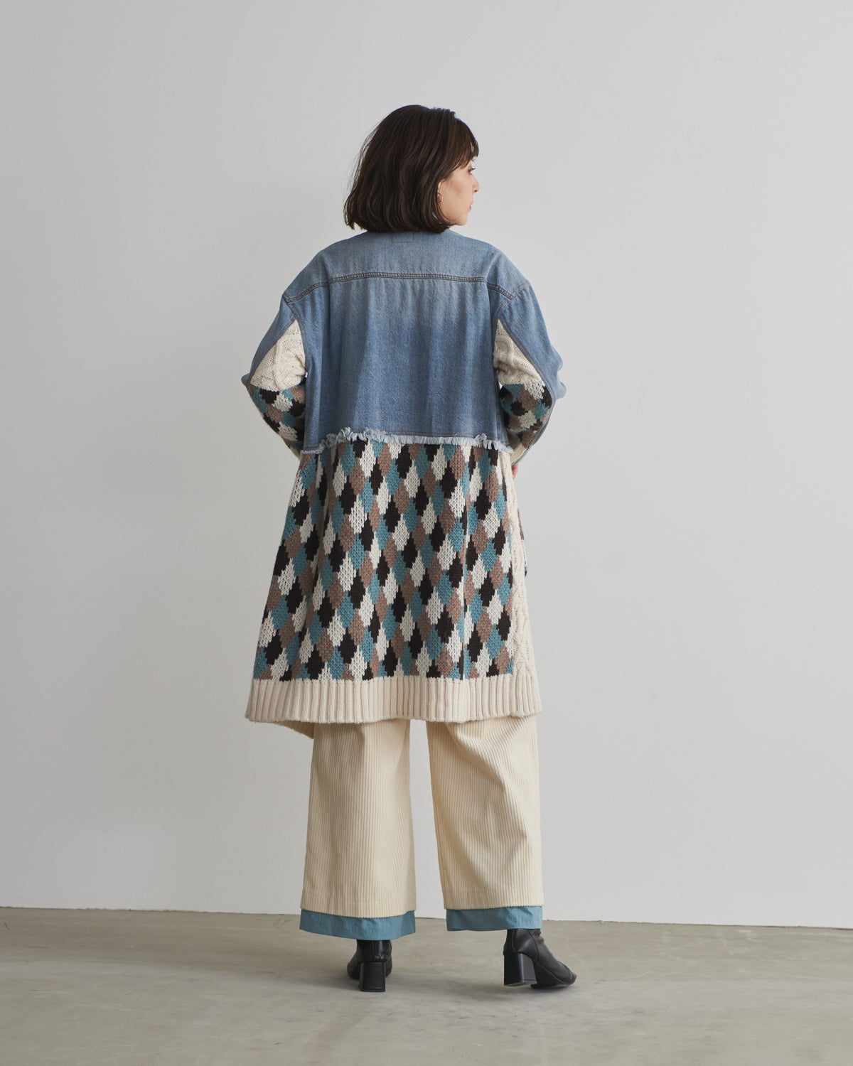 denim x knit cardigan