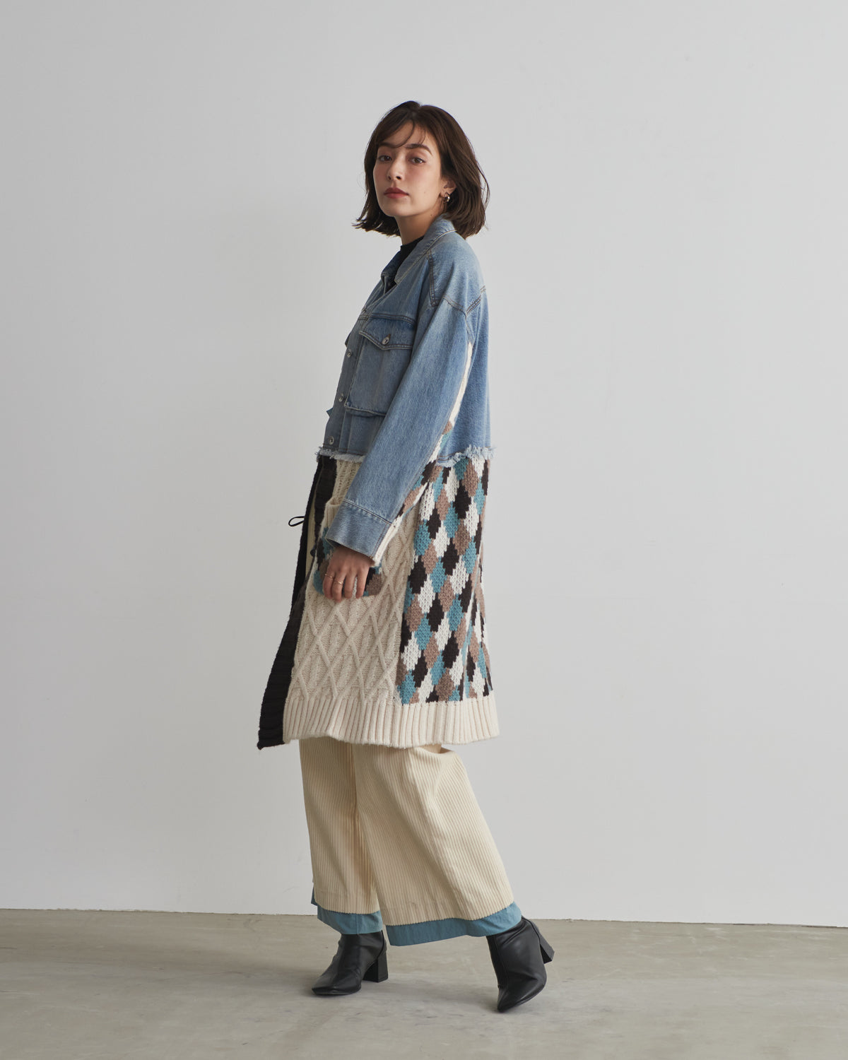 denim x knit cardigan