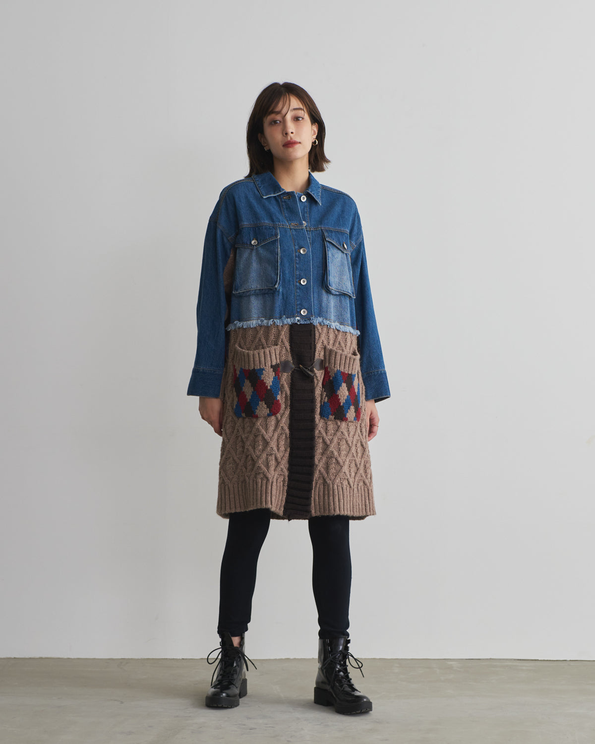 denim x knit cardigan