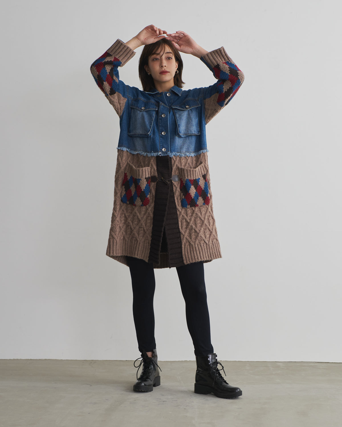 denim x knit cardigan