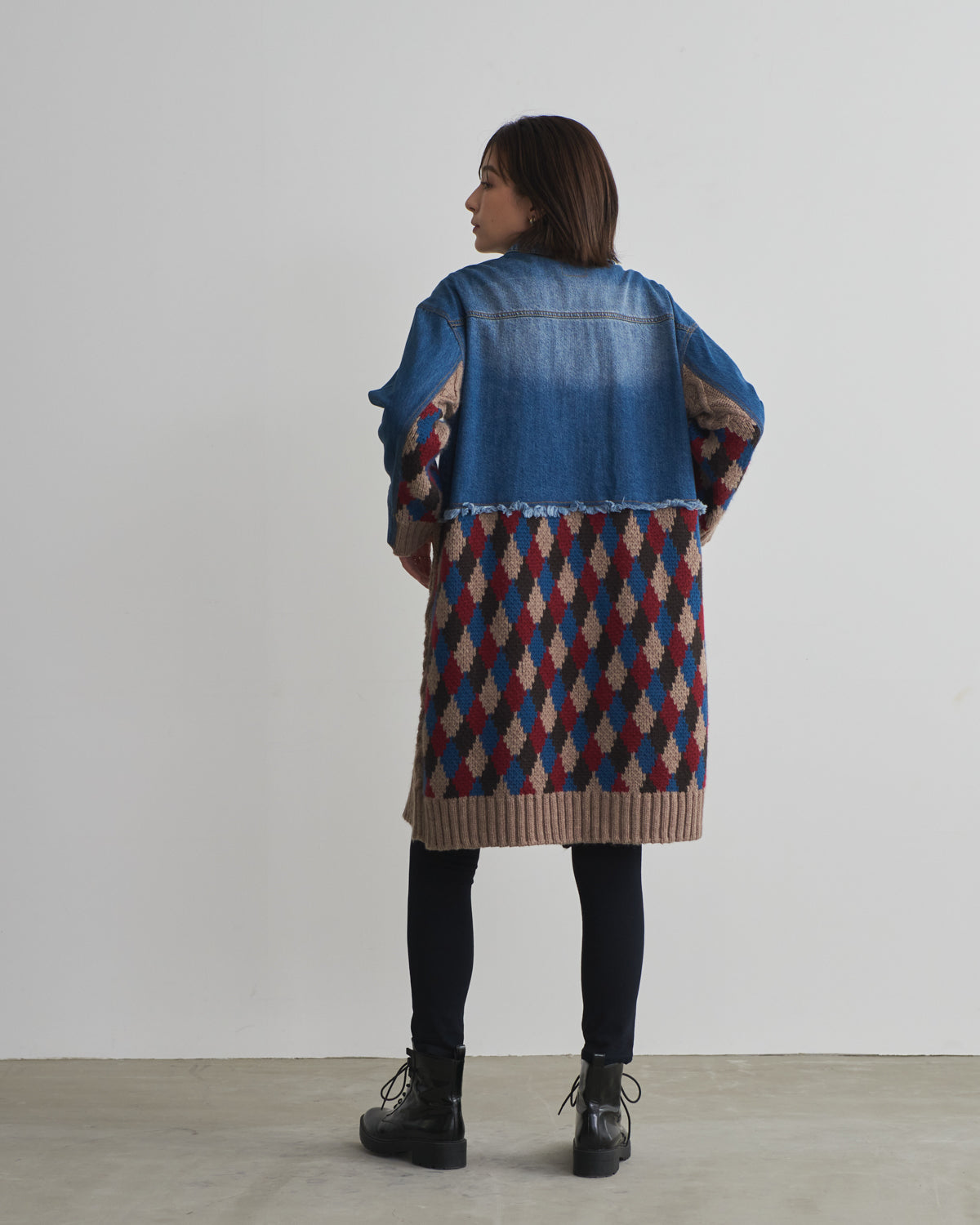 denim x knit cardigan