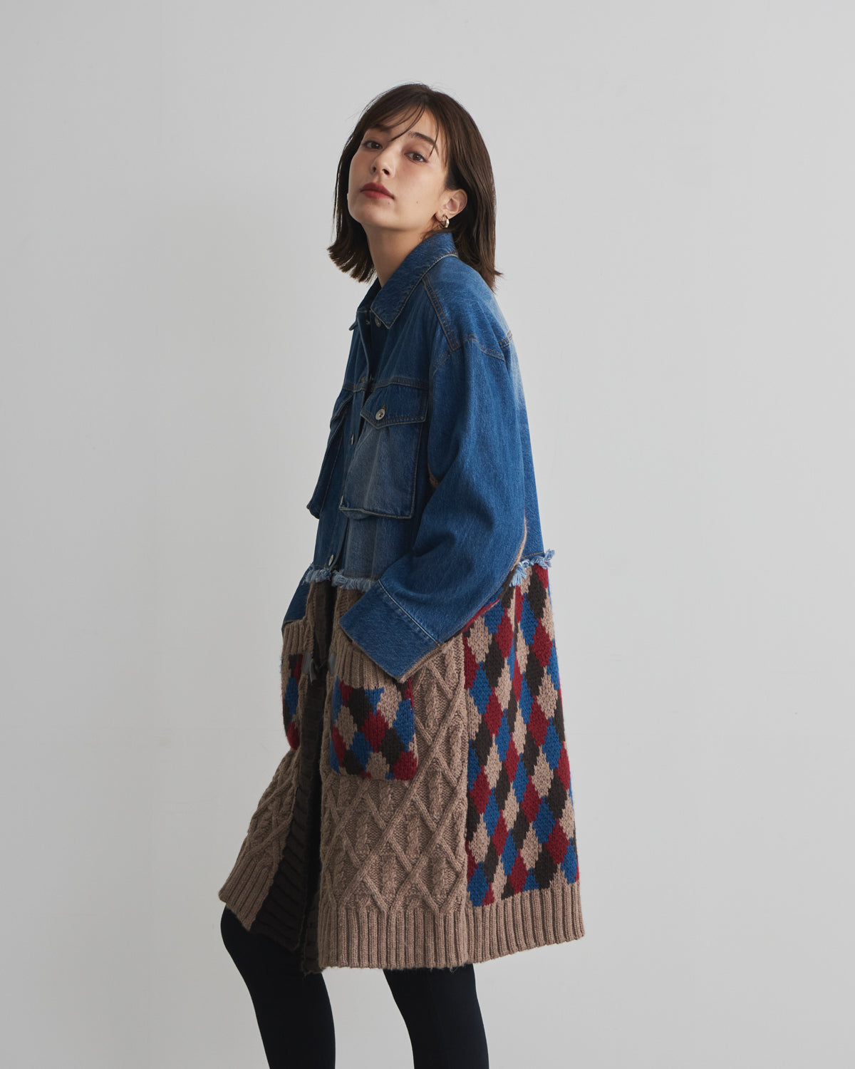 denim x knit cardigan