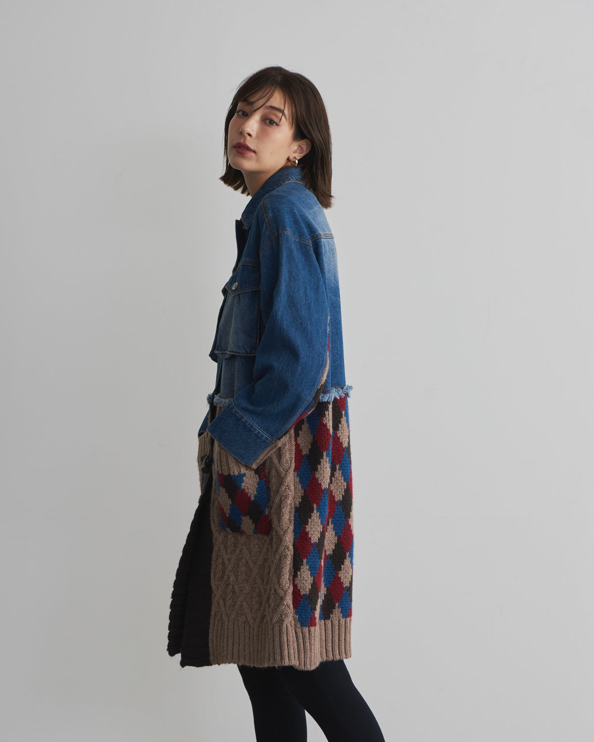 denim x knit cardigan