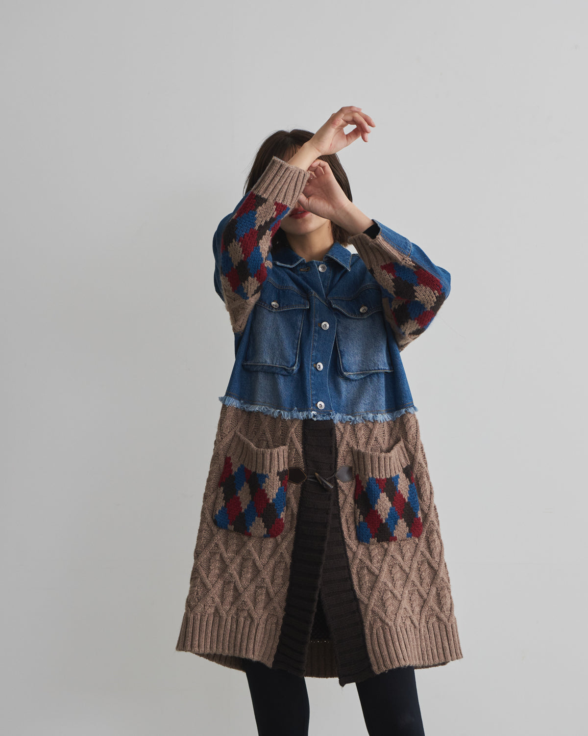 denim x knit cardigan