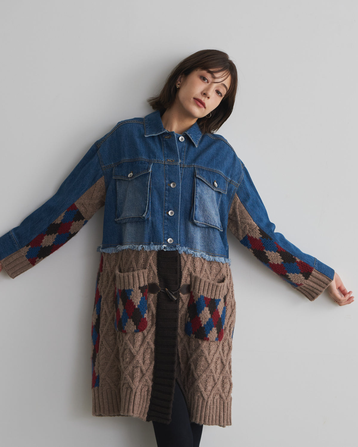 denim x knit cardigan