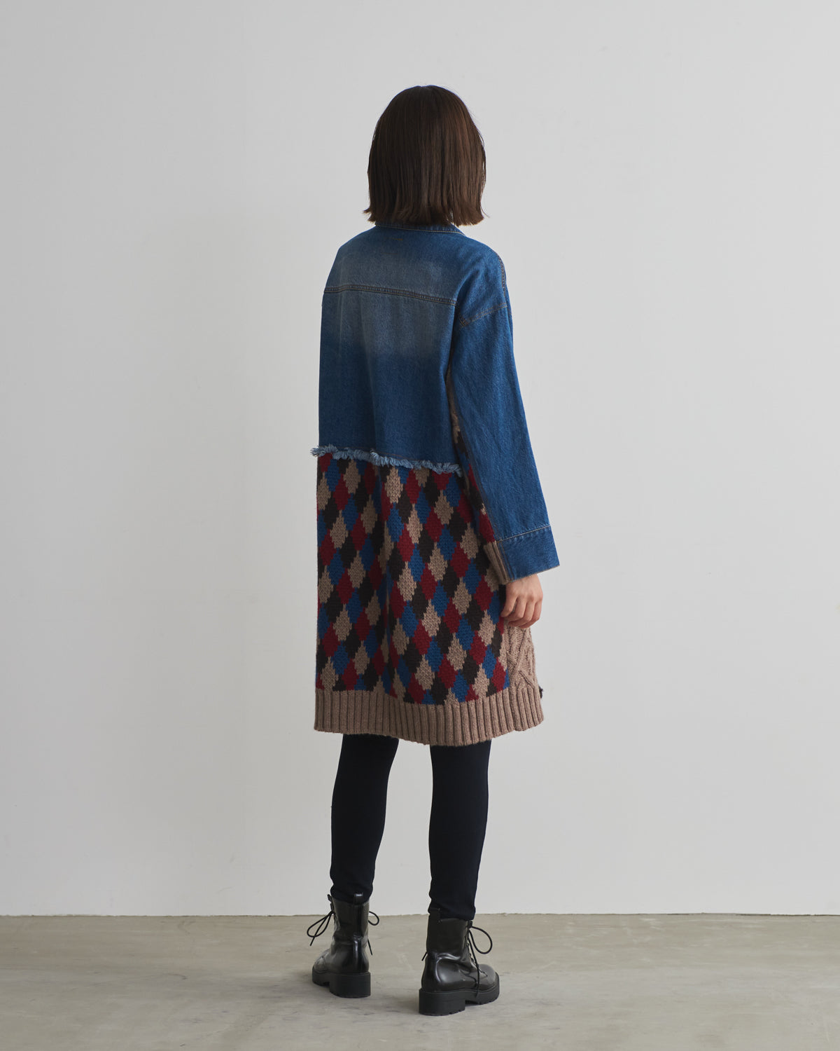 denim x knit cardigan