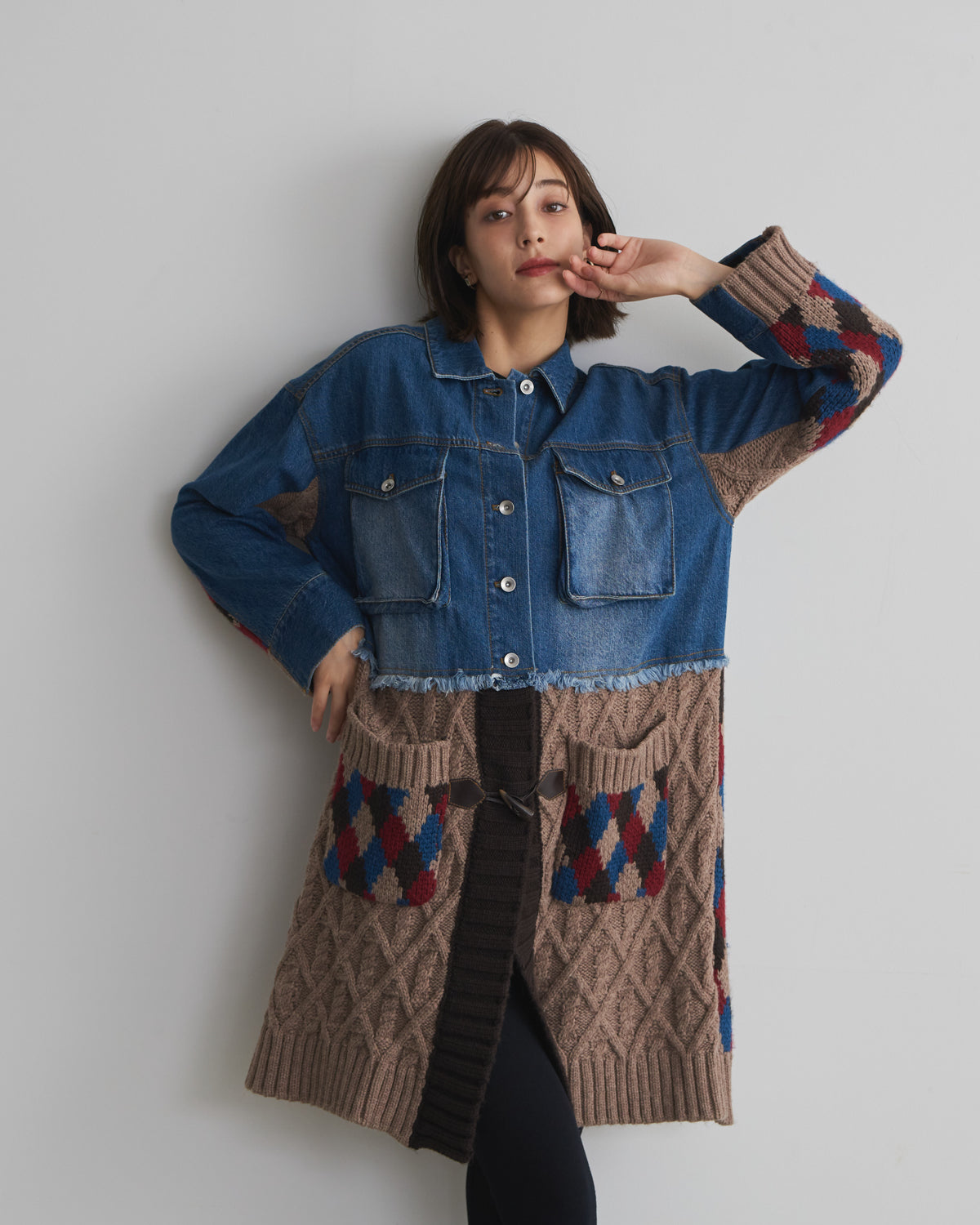 denim x knit cardigan