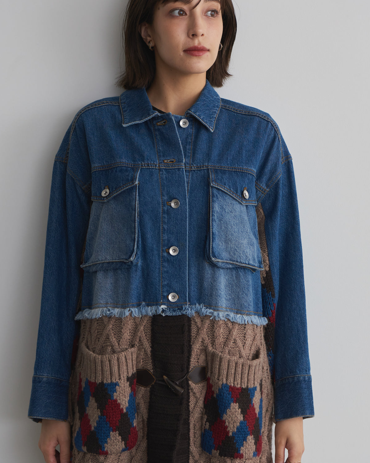 denim x knit cardigan