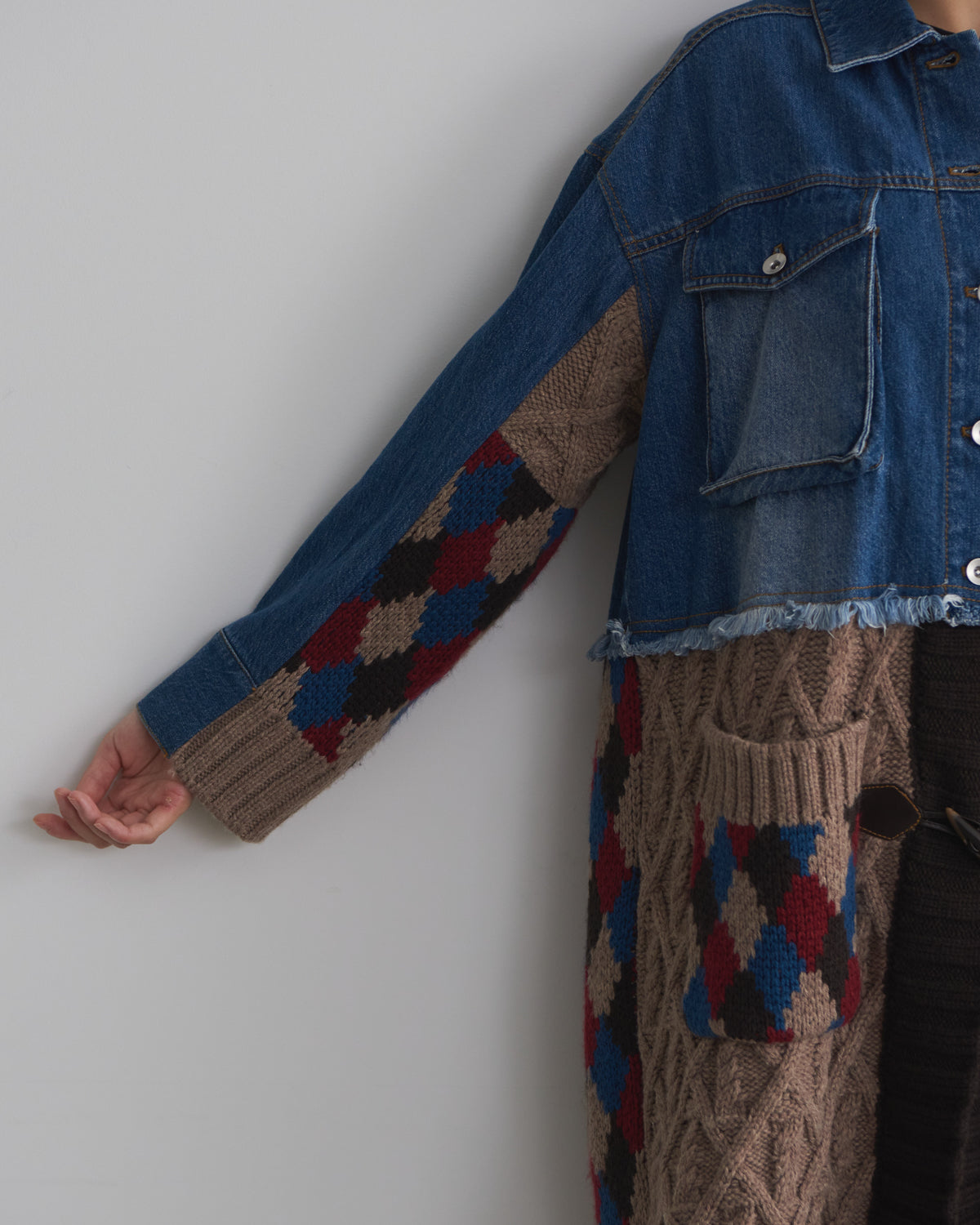 denim x knit cardigan