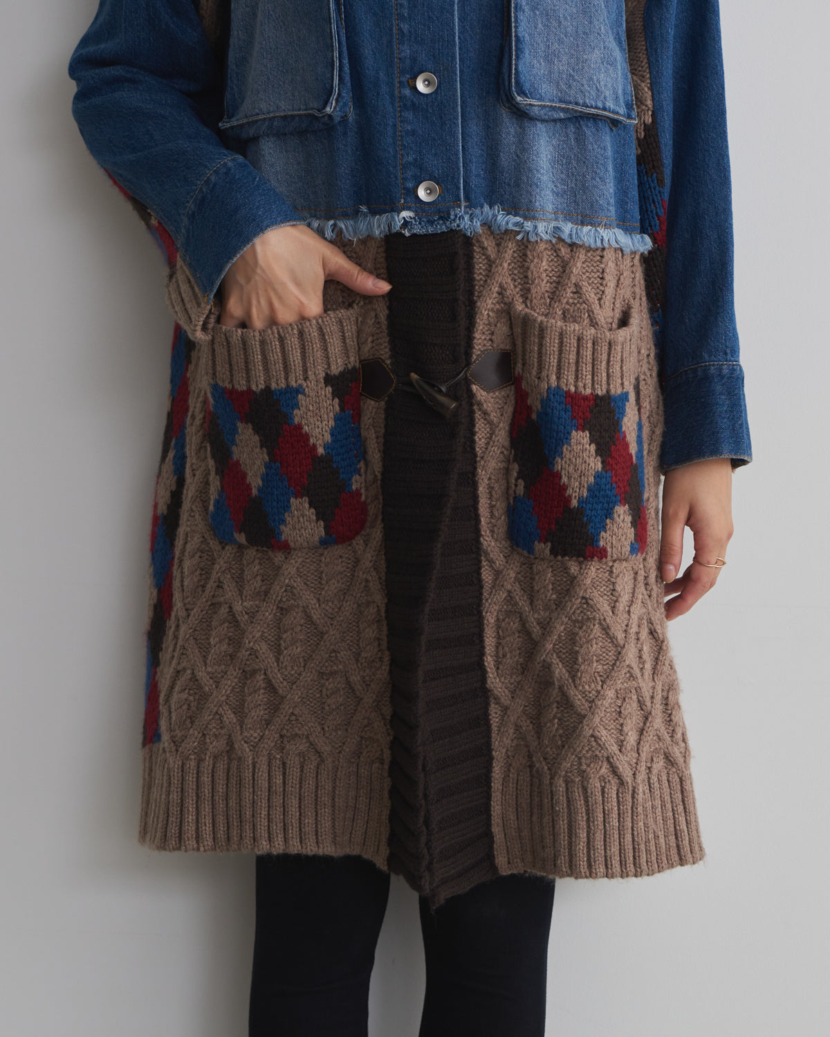 denim x knit cardigan