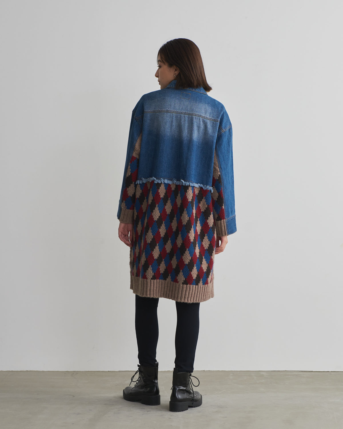 denim x knit cardigan