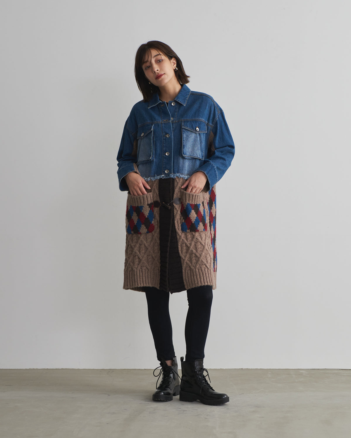 denim x knit cardigan