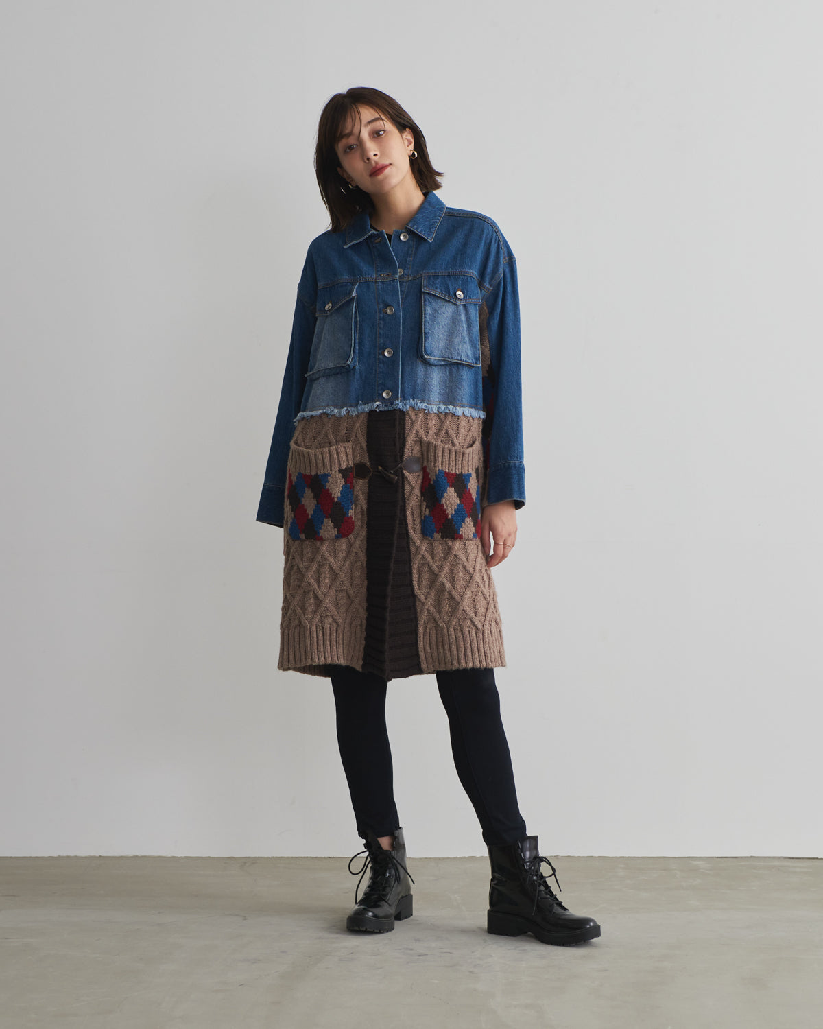 denim x knit cardigan