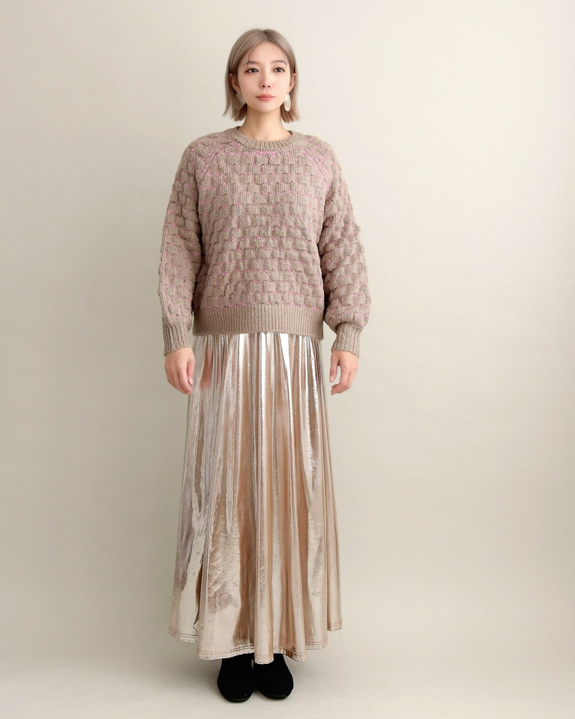 ミックスツイードクルーネックニット