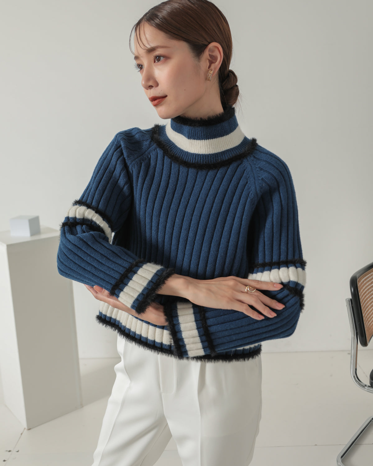 color combination ribbed pullover