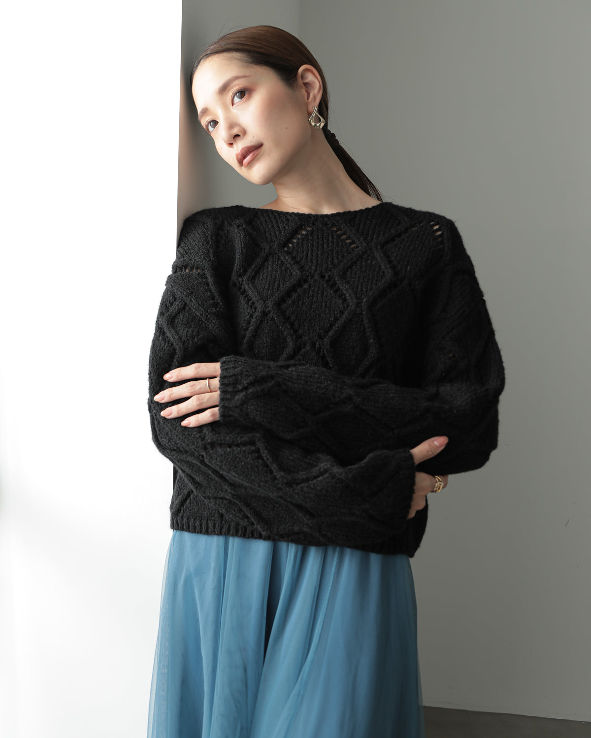 diamond pattern knitted pullover