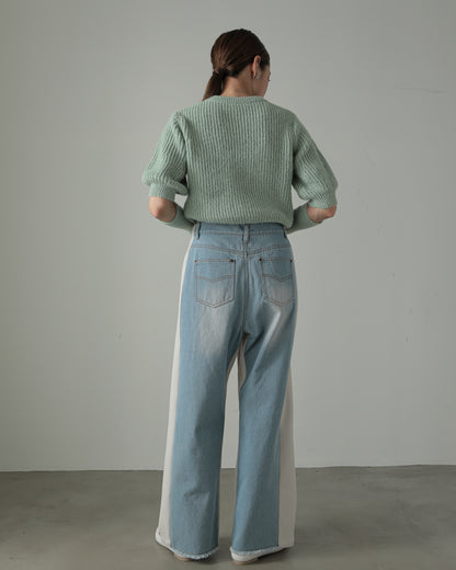 by color Different material denim pants