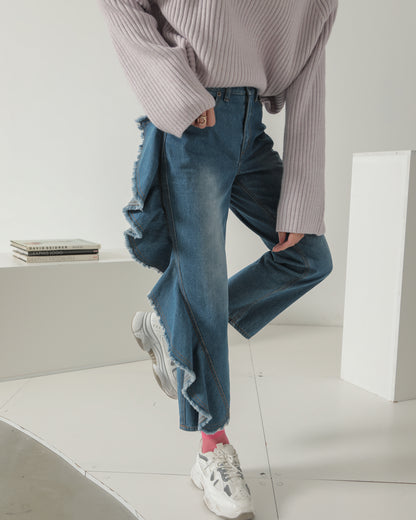 frill denim pants