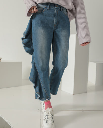 frill denim pants