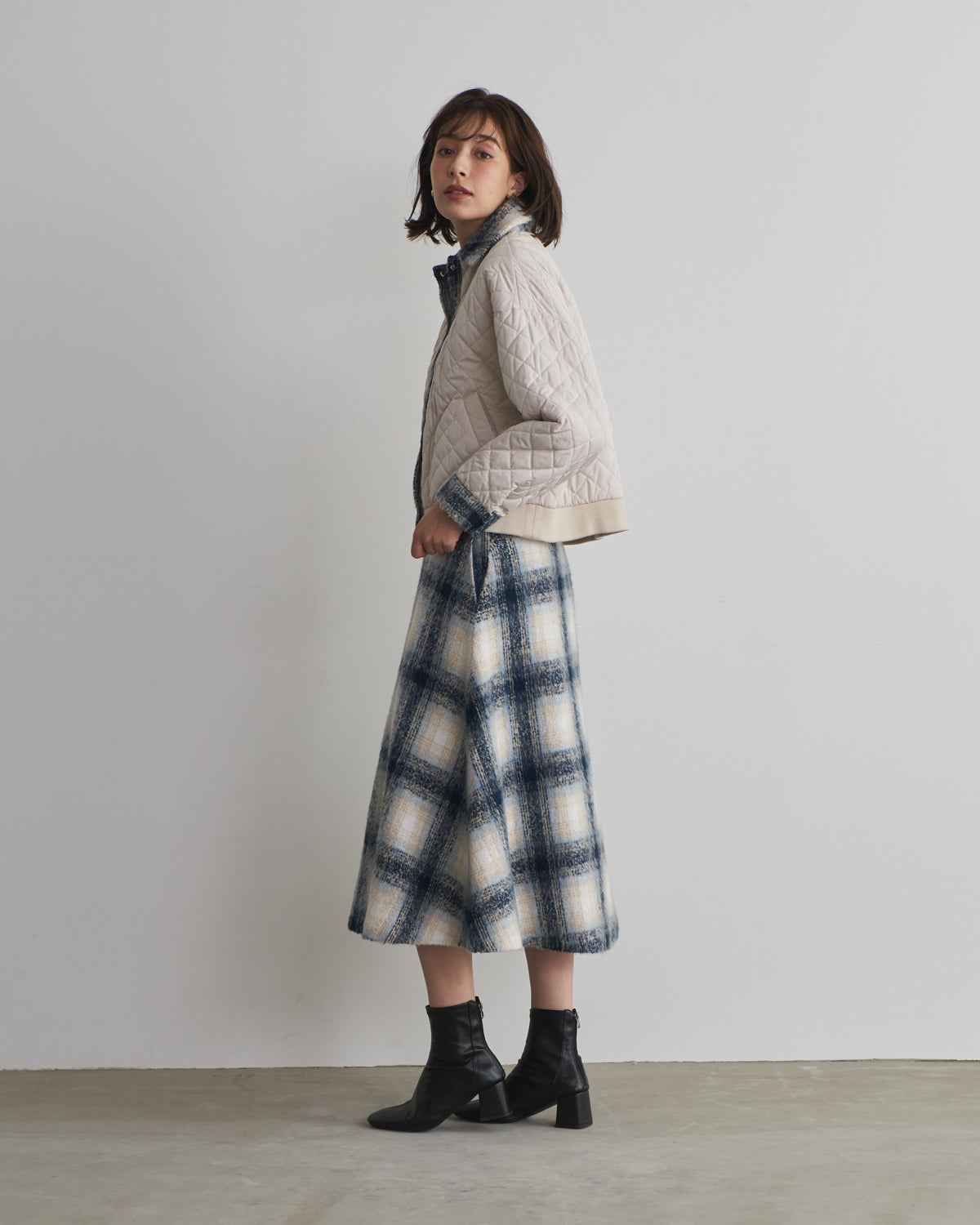 quilted collar checked jacket