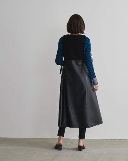boa switching synthetic leather jumper skirt