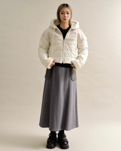 フェイクファートリムショートダウン