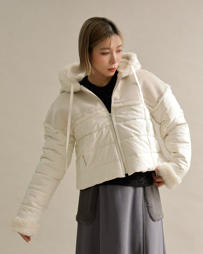 フェイクファートリムショートダウン