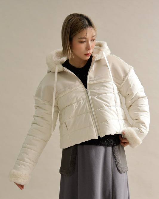 フェイクファートリムショートダウン