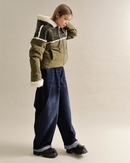 フェイクファートリムショートダウン