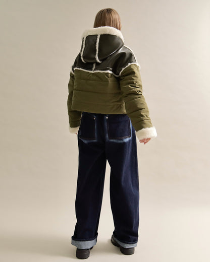 フェイクファートリムショートダウン