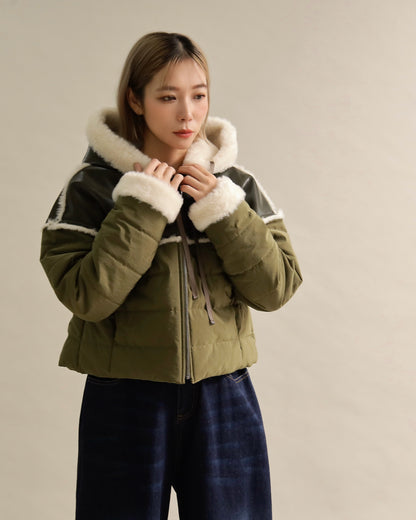 フェイクファートリムショートダウン