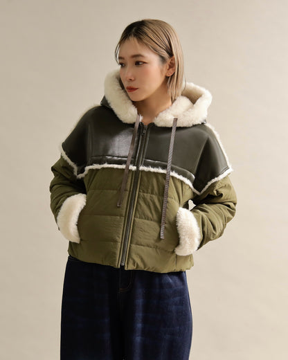 フェイクファートリムショートダウン