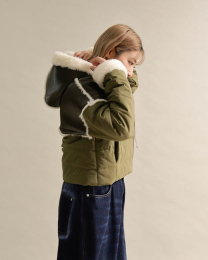 フェイクファートリムショートダウン