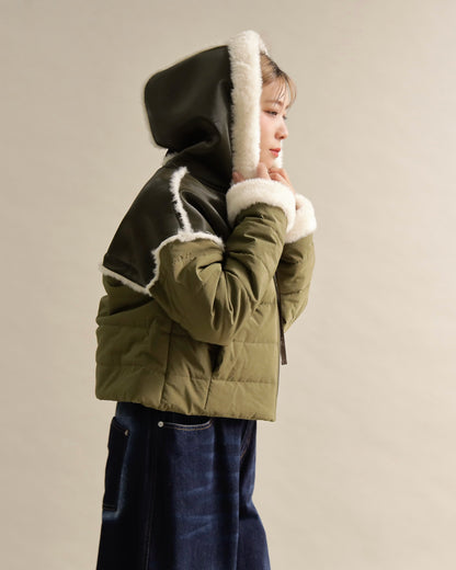 フェイクファートリムショートダウン