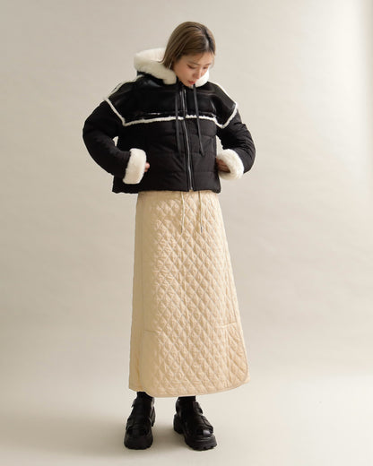 フェイクファートリムショートダウン