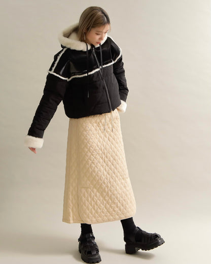 フェイクファートリムショートダウン