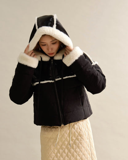 フェイクファートリムショートダウン