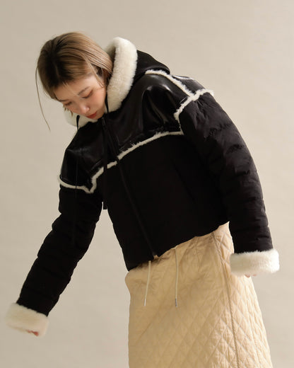 フェイクファートリムショートダウン