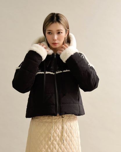 フェイクファートリムショートダウン