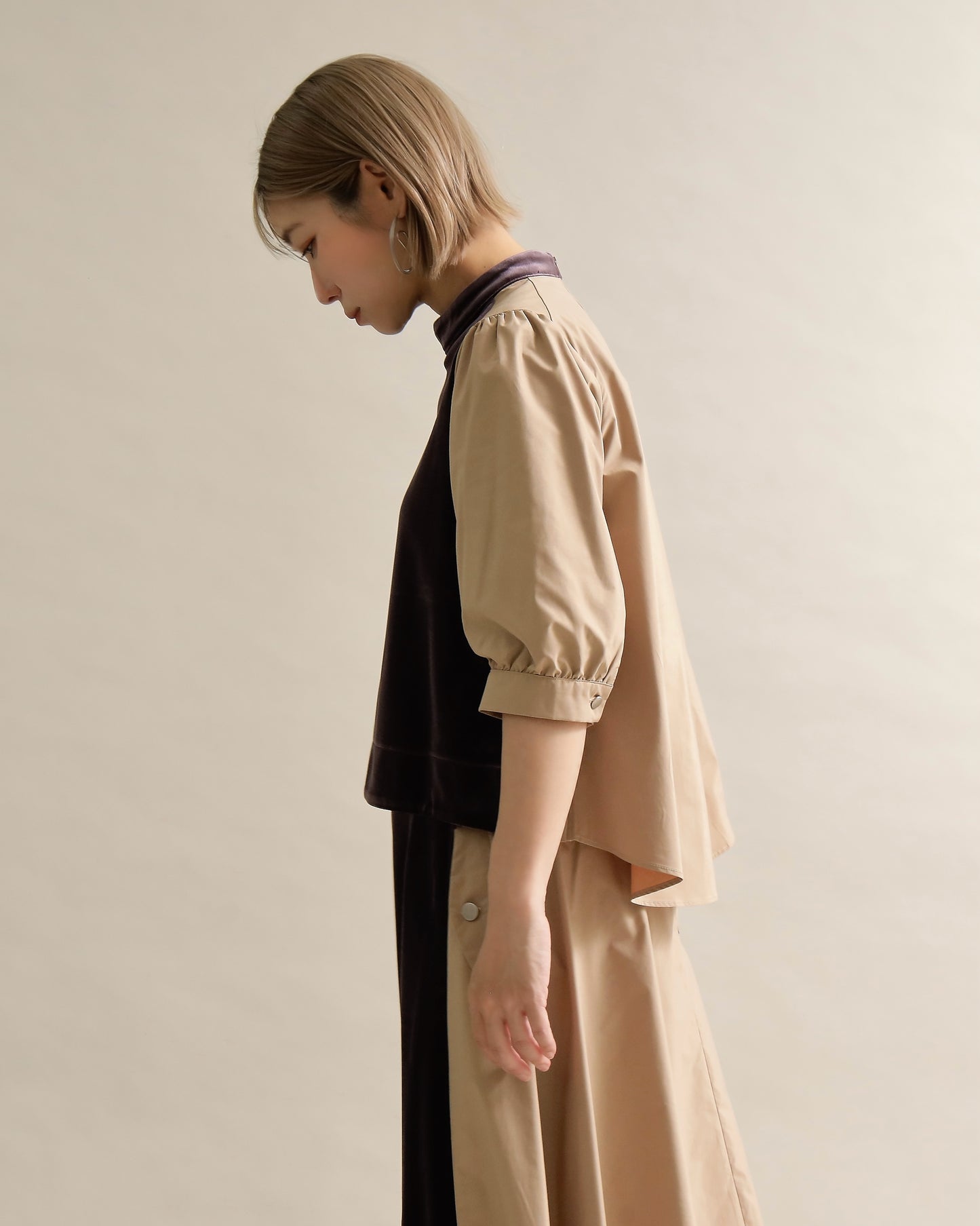 異素材組み合わせブラウス