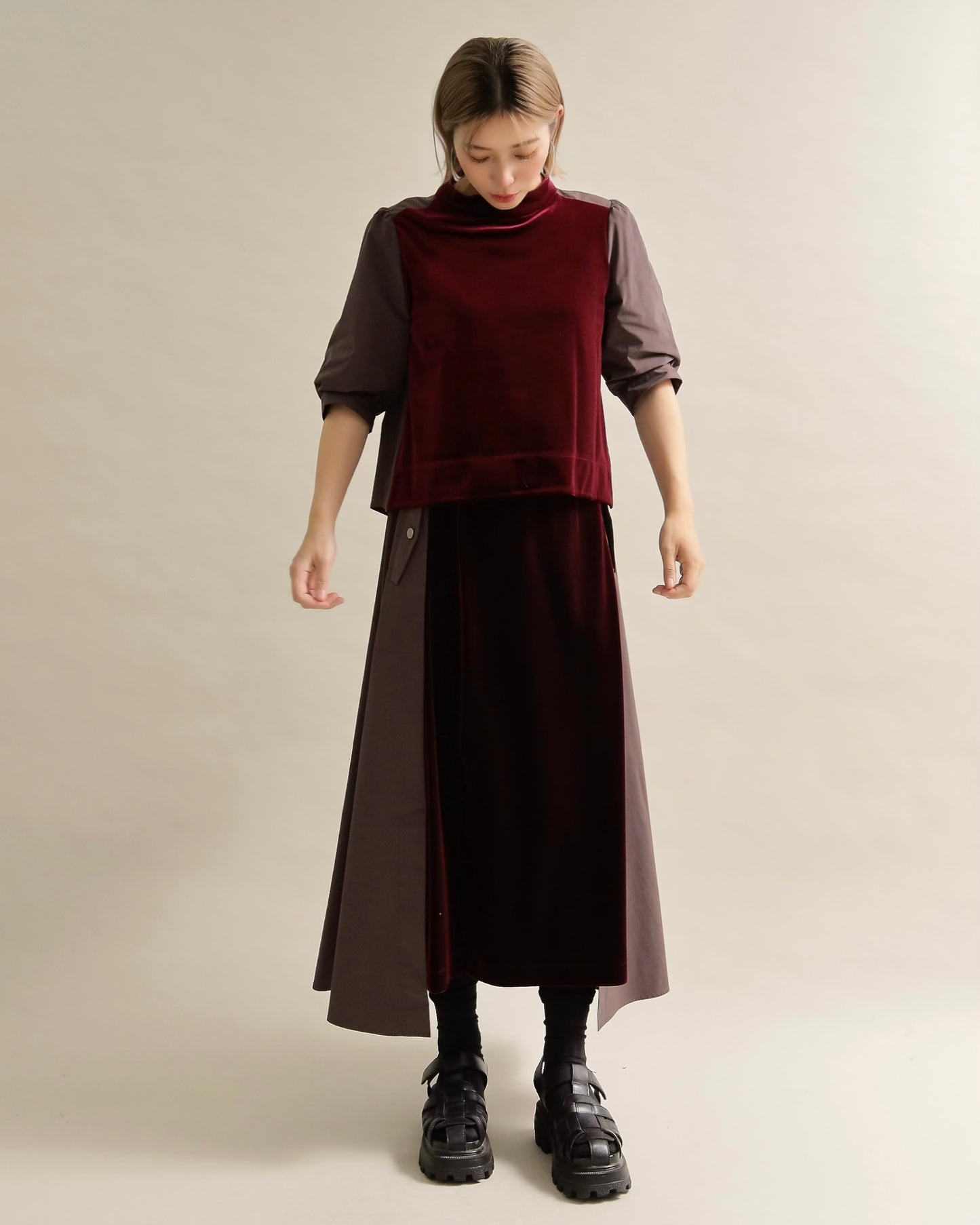 異素材組み合わせブラウス