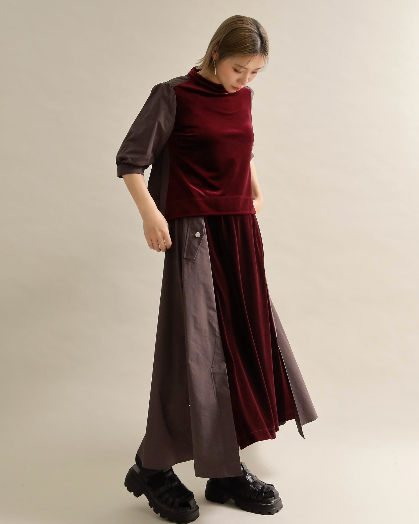 異素材組み合わせブラウス