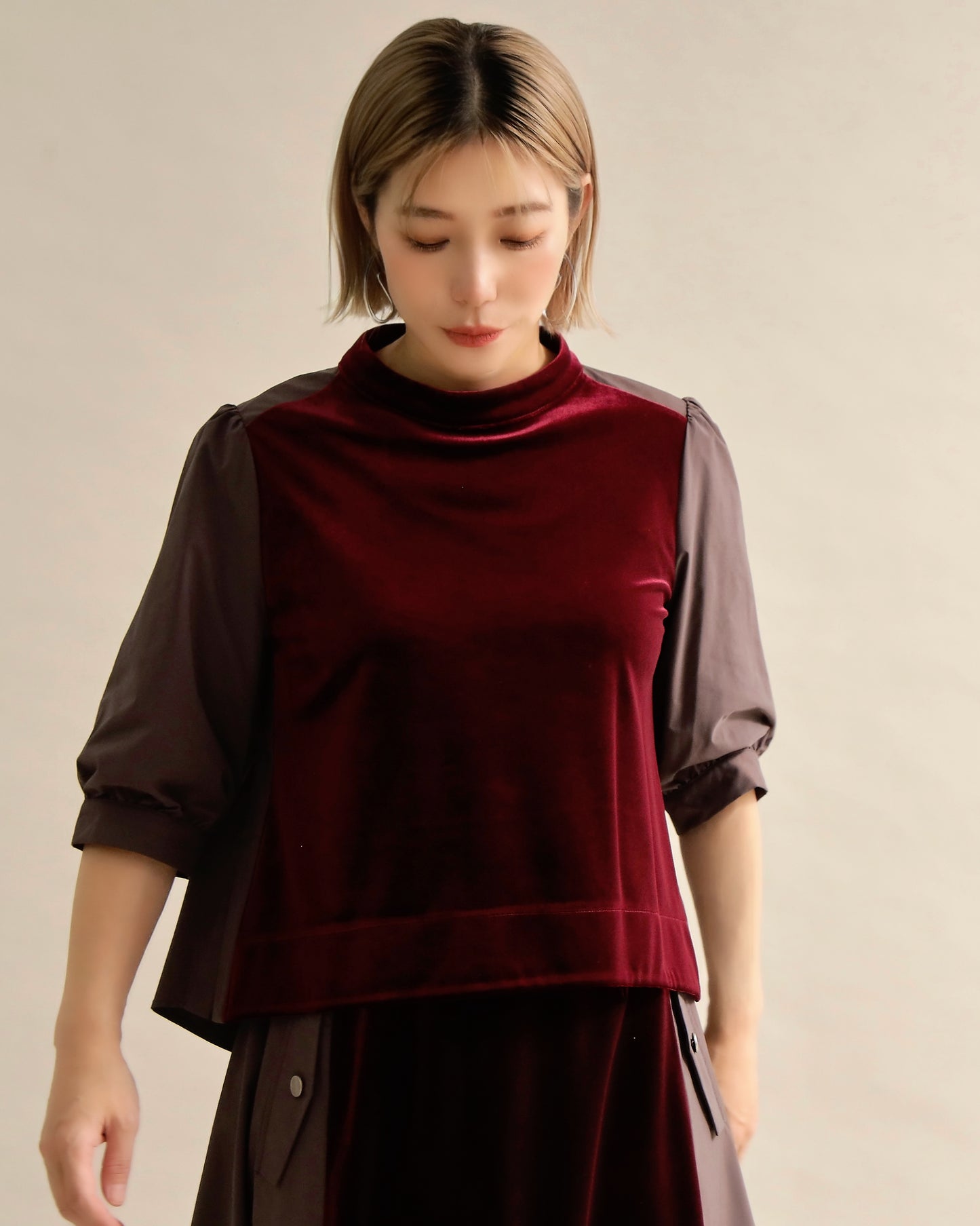 異素材組み合わせブラウス